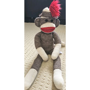 Sock Monkey Plush Toy Brown & Tan w/ Red Pom Pom20" Tall Nostalgia Unbranded
